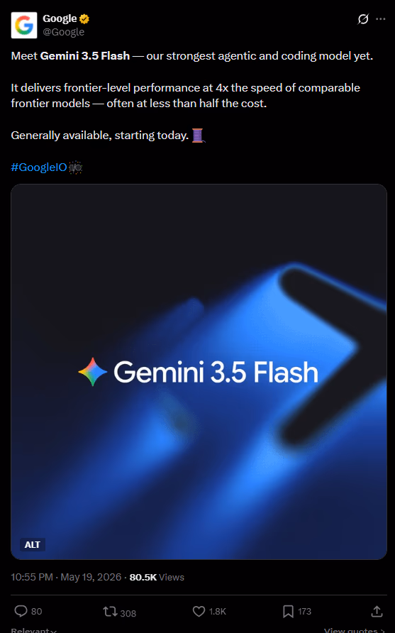 Gemini 3.5 Flash 模型卡截图